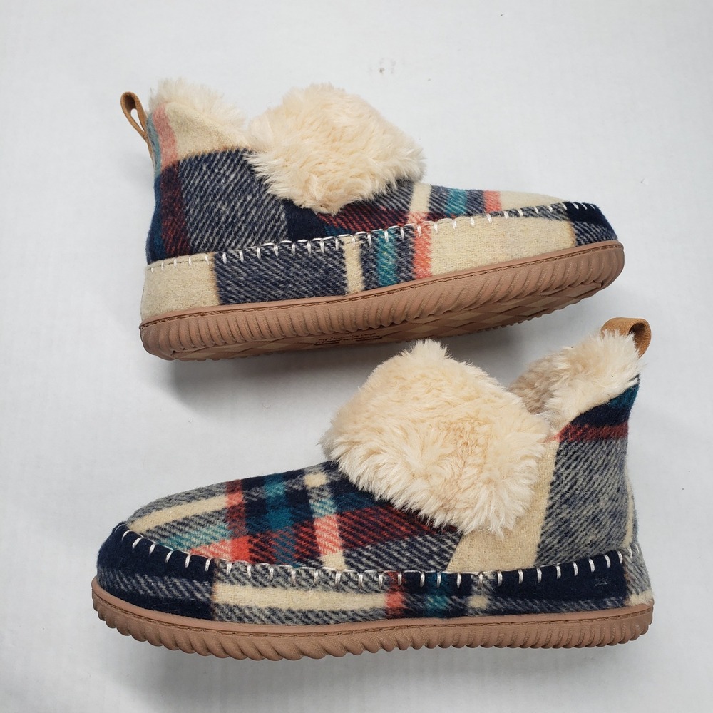 Dearfoams Alpine Moritz Bootie House Slippers Womens 9 Cream Plaid - Picture 14 of 16